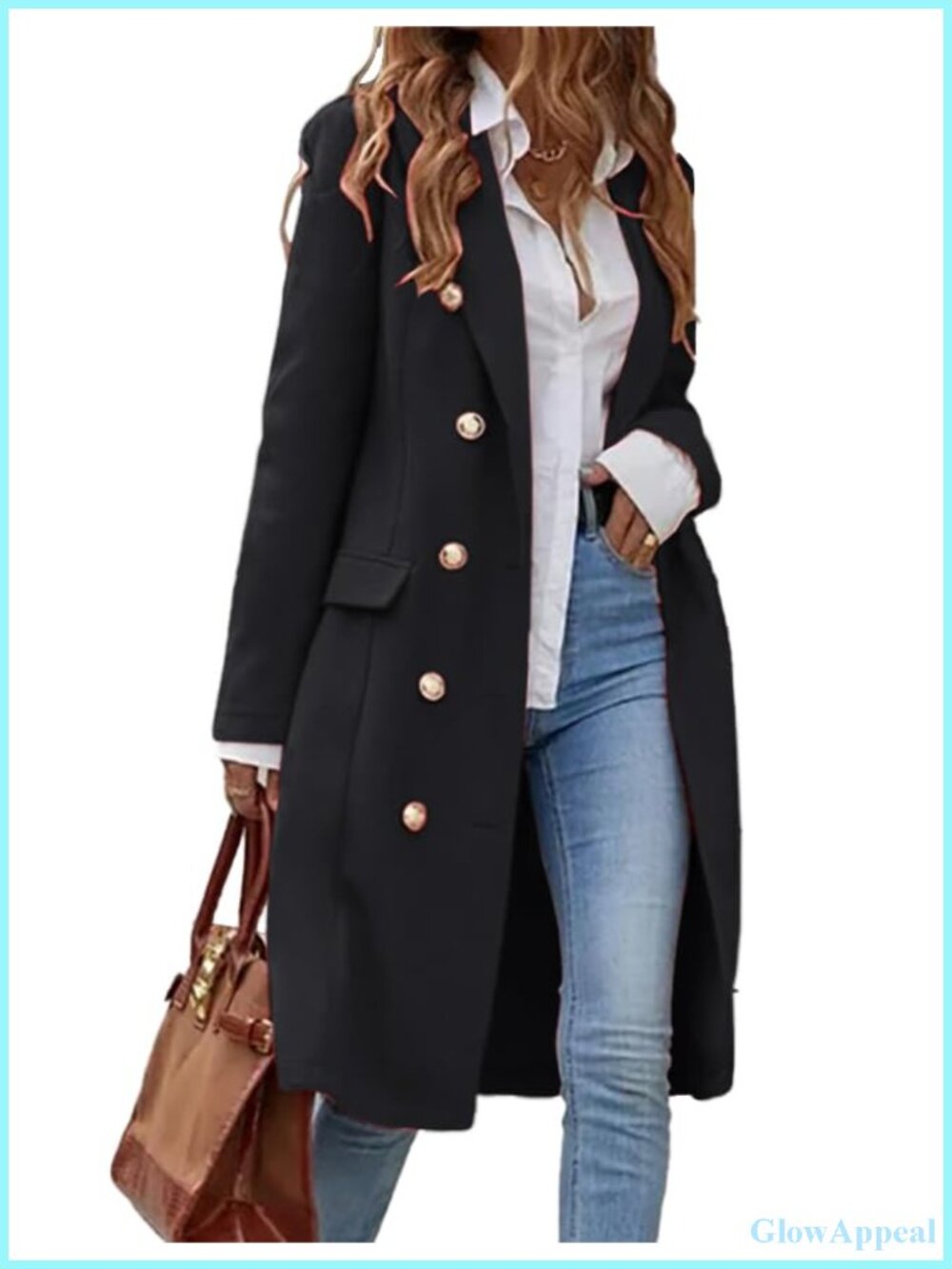 Womens Long Wool Blend Coat Double Breasted Trench Pea Coat Winter